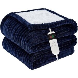 Heated Electric Throw Blanket 50x60in Blue Soft Flannel Machine Washable Heating